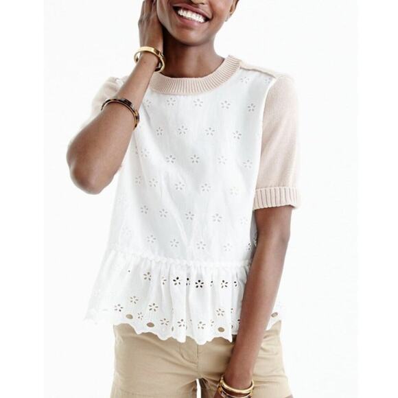 J.Crew Colorblock Peplum Eyelet Sweater Size XS - Picture 1 of 7